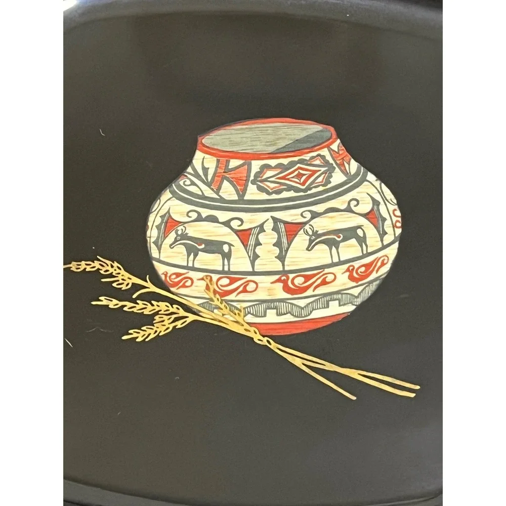 Vintage Couroc Monterey Southwestern Pottery Deer Black Serving Tray MCM